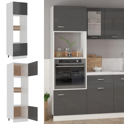 Dealsmate  Microwave Cabinet High Gloss Grey 60x57x207 cm Engineered Wood