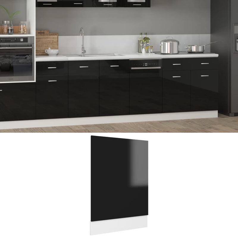 Dealsmate  Dishwasher Panel High Gloss Black 45x3x67 cm Engineered Wood
