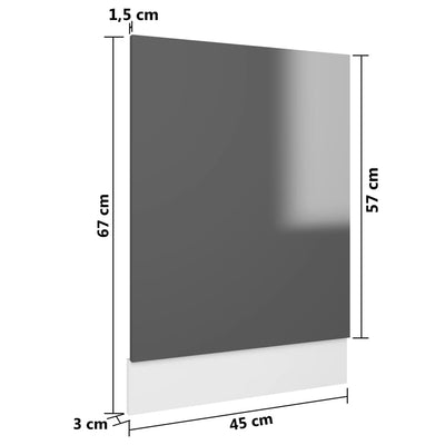 Dealsmate  Dishwasher Panel High Gloss Grey 45x3x67 cm Engineered Wood