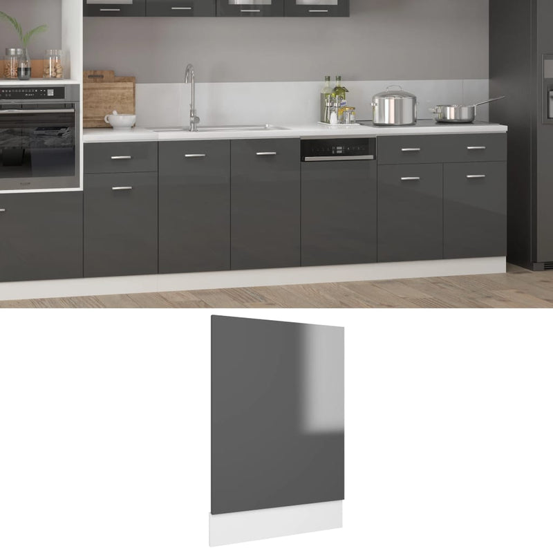 Dealsmate  Dishwasher Panel High Gloss Grey 45x3x67 cm Engineered Wood