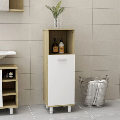 Dealsmate  Bathroom Cabinet White and Sonoma Oak 30x30x95 cm Chipboard
