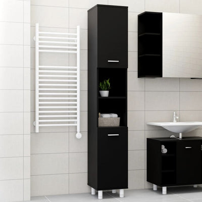 Dealsmate  Bathroom Cabinet Black 30x30x179 cm Engineered Wood
