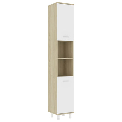 Dealsmate  Bathroom Cabinet White and Sonoma Oak 30x30x179 cm Engineered Wood