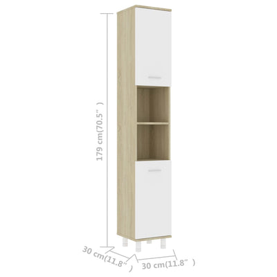 Dealsmate  Bathroom Cabinet White and Sonoma Oak 30x30x179 cm Engineered Wood