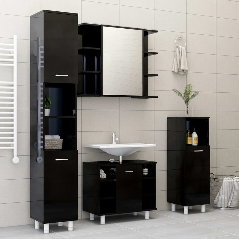 Dealsmate  Bathroom Cabinet High Gloss Black 30x30x179 cm Engineered Wood