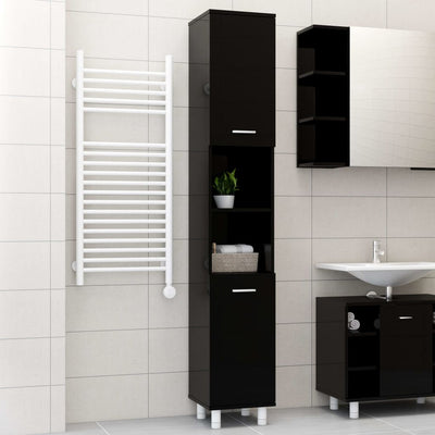 Dealsmate  Bathroom Cabinet High Gloss Black 30x30x179 cm Engineered Wood