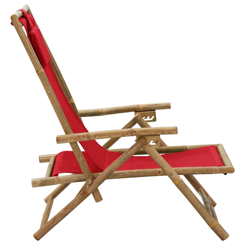 Dealsmate  Reclining Relaxing Chair Red Bamboo and Fabric
