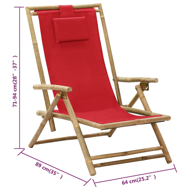Dealsmate  Reclining Relaxing Chair Red Bamboo and Fabric