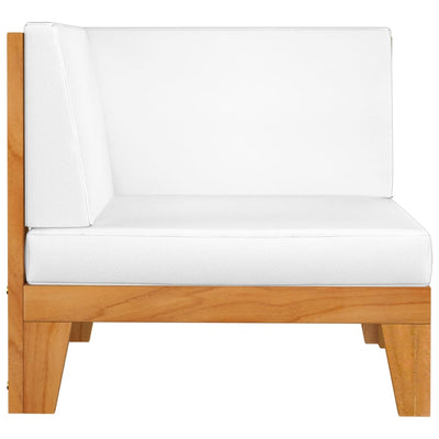 Dealsmate  Sectional Corner Sofa & Cream White Cushions Solid Acacia Wood