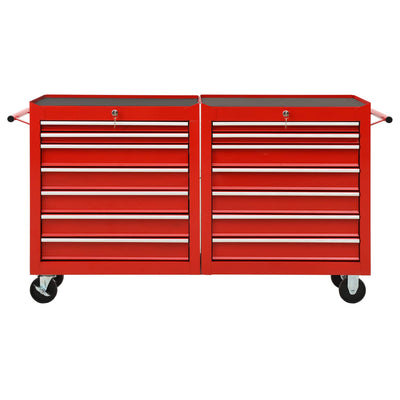 Dealsmate  Tool Trolley with 14 Drawers Steel Red