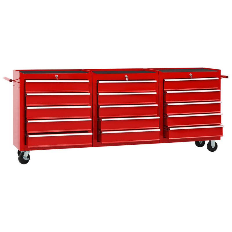 Dealsmate  Tool Trolley with 15 Drawers Steel Red
