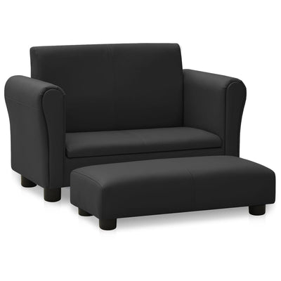 Dealsmate  Children Sofa with Stool Black Faux Leather