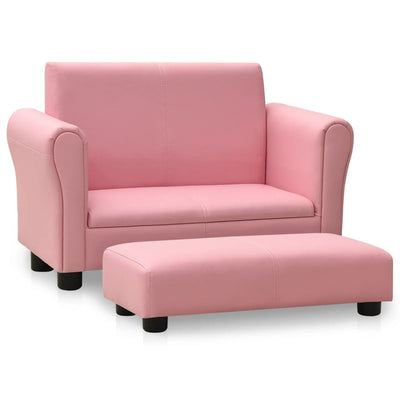 Dealsmate  Children Sofa with Stool Pink Faux Leather