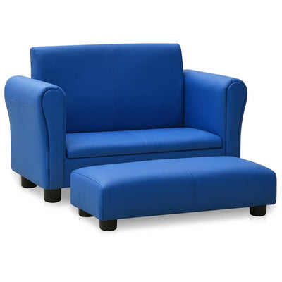 Dealsmate  Children Sofa with Stool Blue Faux Leather