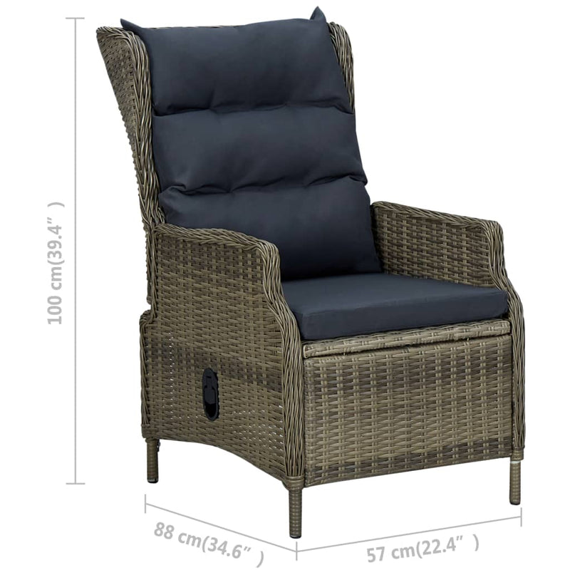 Dealsmate  Reclining Garden Chair with Cushions Poly Rattan Brown