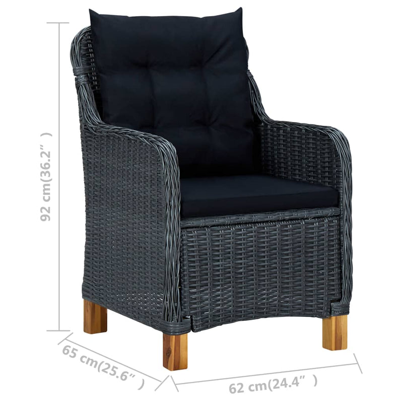 Dealsmate  Garden Chairs with Cushions 2 pcs Poly Rattan Dark Grey