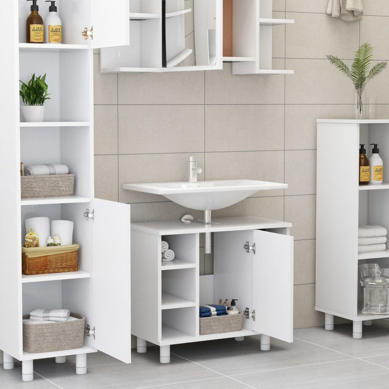 Dealsmate  4 Piece Bathroom Cabinet Set White Chipboard
