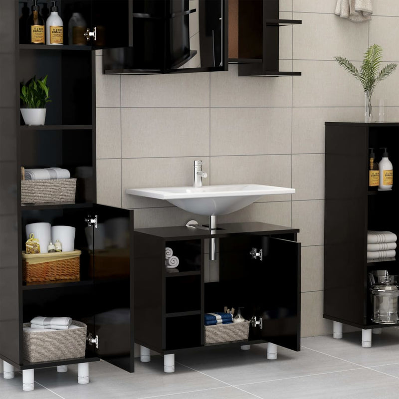 Dealsmate  4 Piece Bathroom Furniture Set Black Chipboard