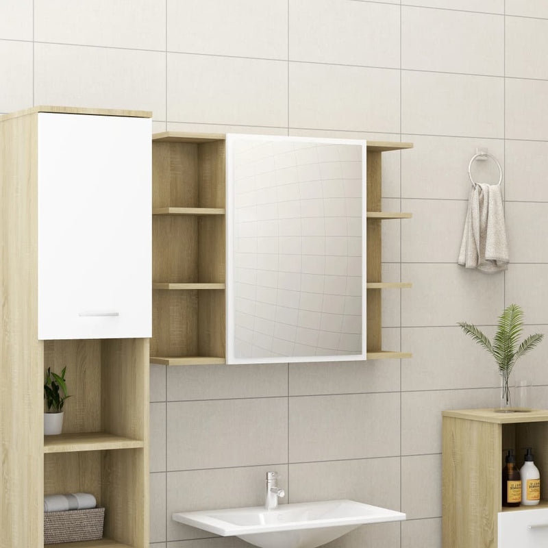Dealsmate  4 Piece Bathroom Furniture Set White and Sonoma Oak Chipboard
