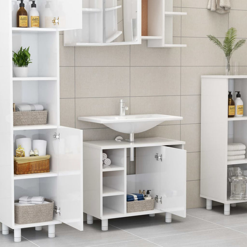 Dealsmate  4 Piece Bathroom Furniture Set High Gloss White Chipboard