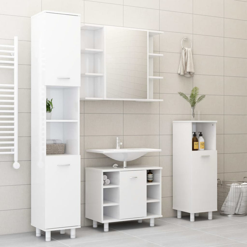 Dealsmate  4 Piece Bathroom Furniture Set High Gloss White Chipboard