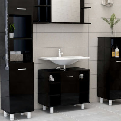 Dealsmate  4 Piece Bathroom Furniture Set High Gloss Black Chipboard