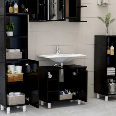 Dealsmate  4 Piece Bathroom Furniture Set High Gloss Black Chipboard