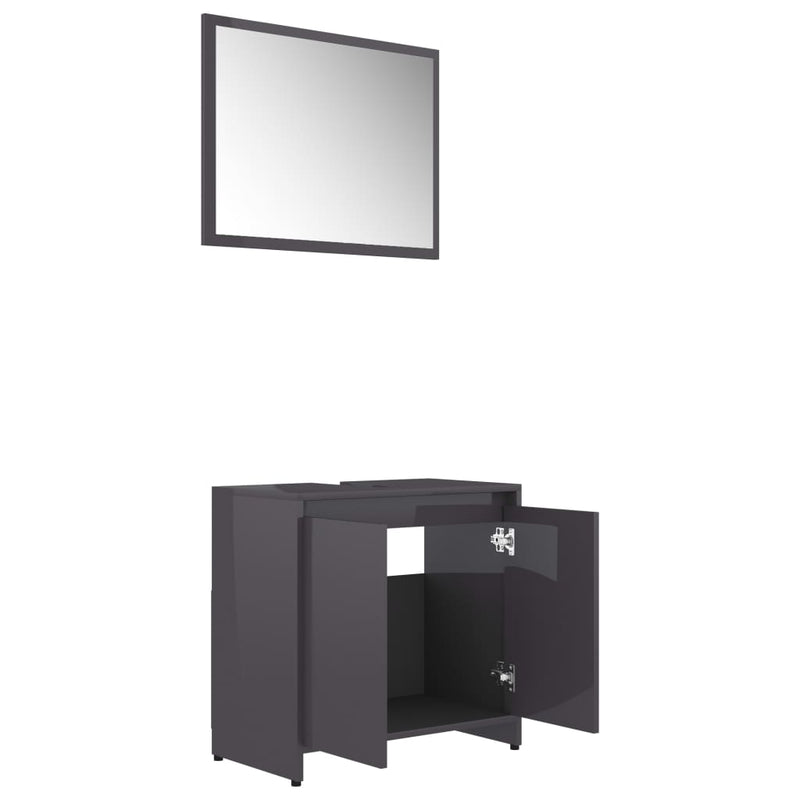 Dealsmate  3 Piece Bathroom Furniture Set High Gloss Grey Chipboard