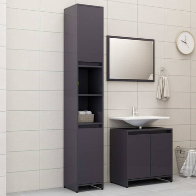Dealsmate  3 Piece Bathroom Furniture Set High Gloss Grey Chipboard