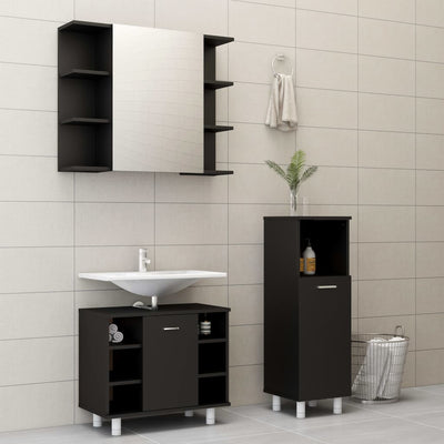 Dealsmate  3 Piece Bathroom Furniture Set Black Engineered Wood