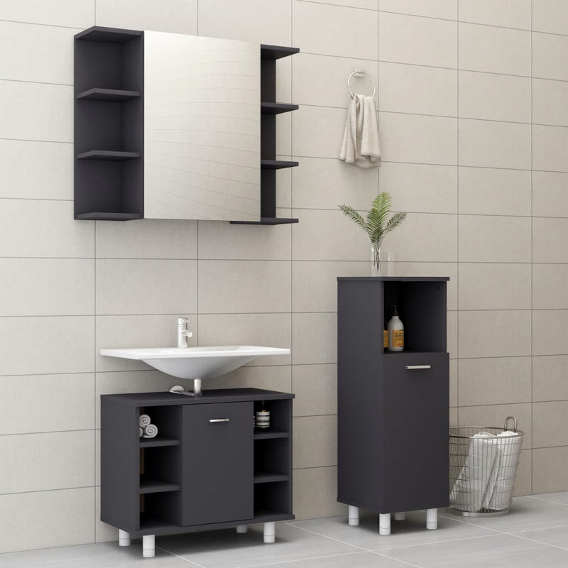 Dealsmate  3 Piece Bathroom Furniture Set Grey Chipboard