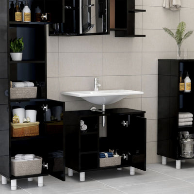 Dealsmate  3 Piece Bathroom Furniture Set High Gloss Black Chipboard