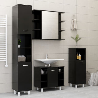 Dealsmate  3 Piece Bathroom Furniture Set Black Chipboard