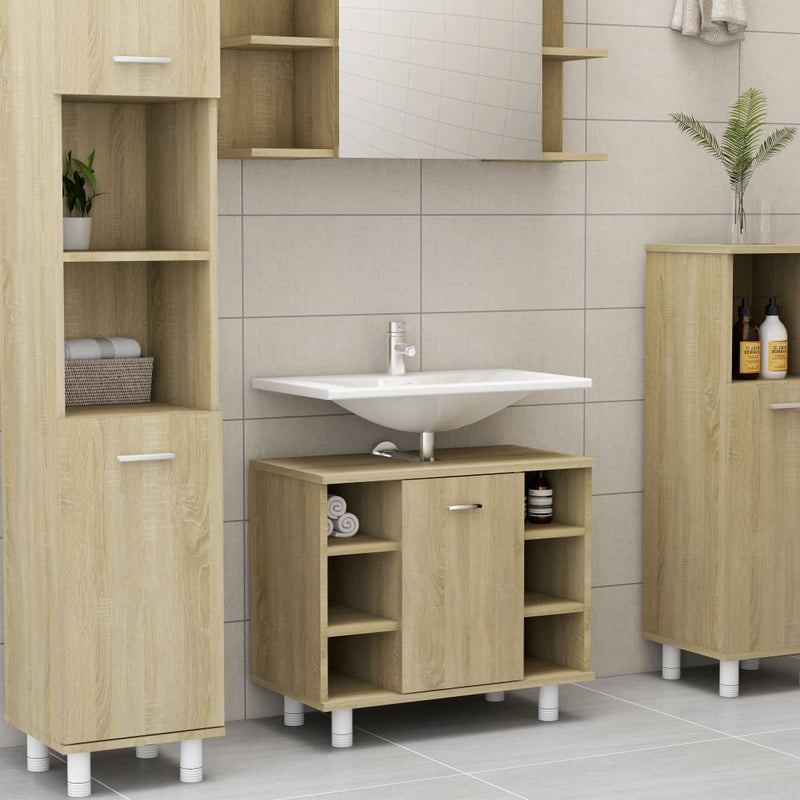 Dealsmate  3 Piece Bathroom Furniture Set Sonoma Oak Chipboard