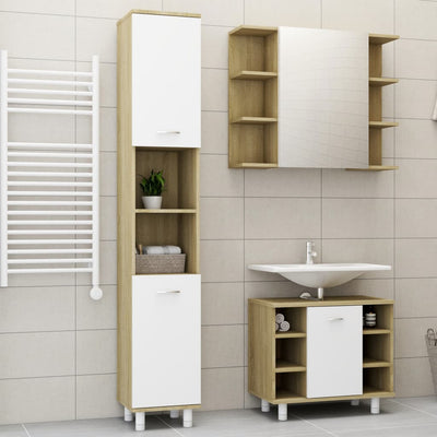 Dealsmate  3 Piece Bathroom Furniture Set White and Sonoma Oak Chipboard