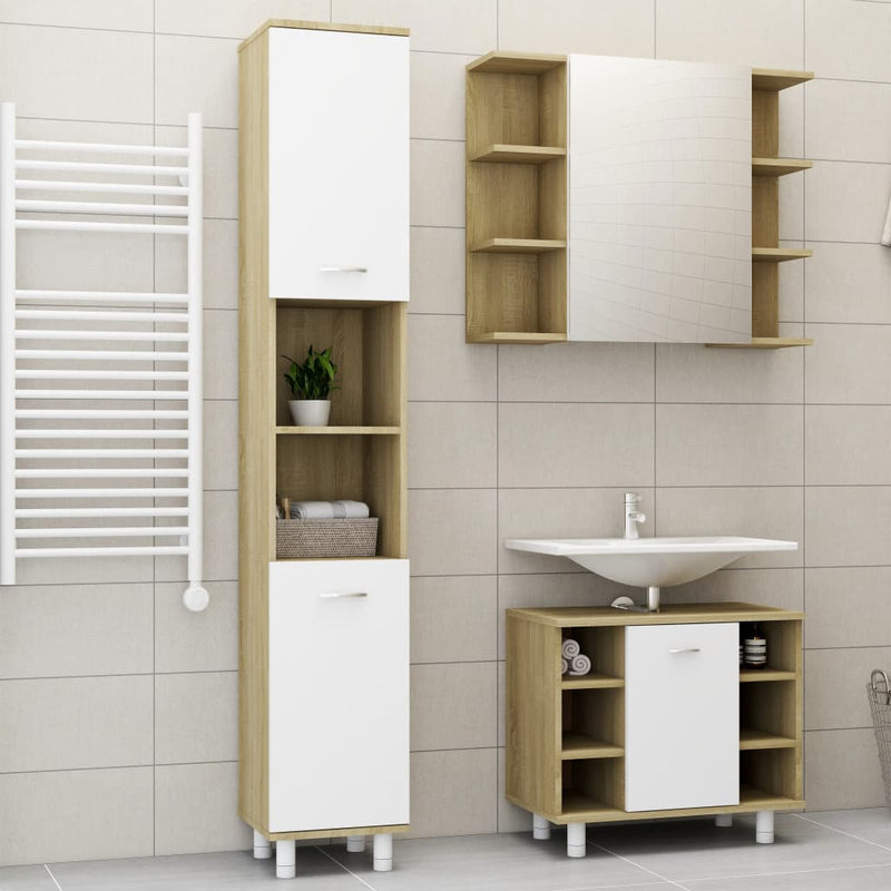 Dealsmate  3 Piece Bathroom Furniture Set White and Sonoma Oak Chipboard