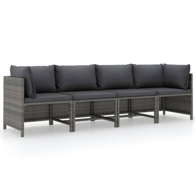 Dealsmate  4-Seater Garden Sofa with Cushions Grey Poly Rattan