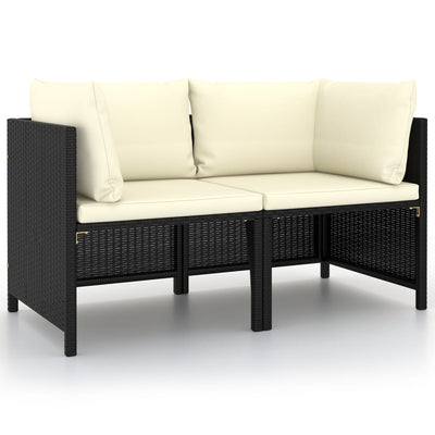 Dealsmate  2-Seater Garden Sofa with Cushions Black Poly Rattan