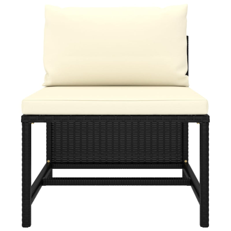 Dealsmate  3-Seater Garden Sofa with Cushions Black Poly Rattan