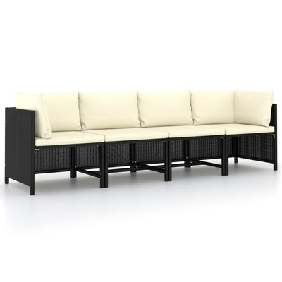 Dealsmate  4-Seater Garden Sofa with Cushions Black Poly Rattan