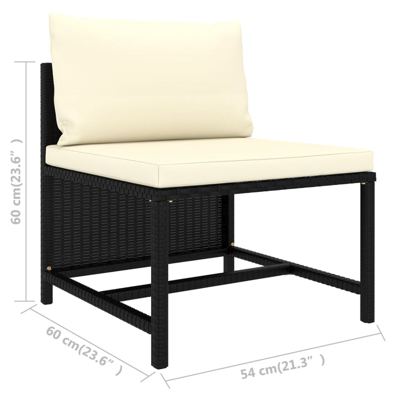 Dealsmate  3 Piece Garden Sofa Set with Cushions Black Poly Rattan