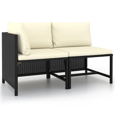 Dealsmate  2 Piece Garden Sofa Set with Cushions Black Poly Rattan