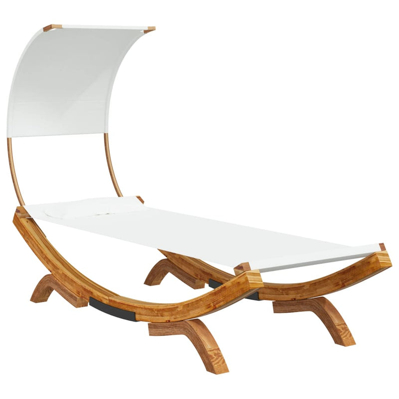 Dealsmate  Outdoor Lounge Bed with Canopy 100x200x126 cm Solid Bent Wood Cream