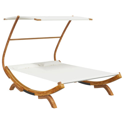 Dealsmate  Outdoor Lounge Bed with Canopy 165x203x138 cm Solid Bent Wood Cream