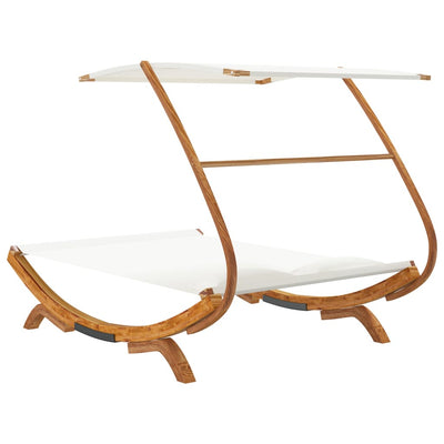 Dealsmate  Outdoor Lounge Bed with Canopy 165x203x138 cm Solid Bent Wood Cream