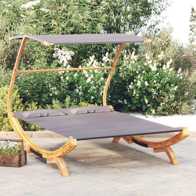Dealsmate  Outdoor Lounge Bed with Canopy 165x203x138 cm Solid Bent Wood Anthracite