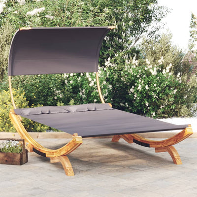 Dealsmate  Outdoor Lounge Bed with Canopy 165x203x126cm Solid Bent Wood Anthracite