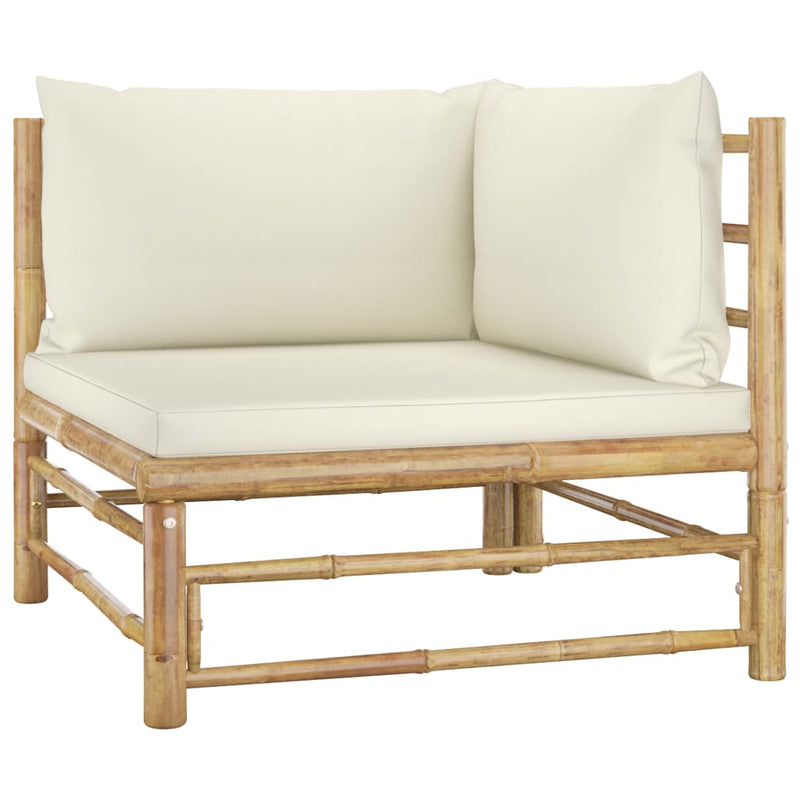Dealsmate  Garden Corner Sofa with Cream White Cushions Bamboo