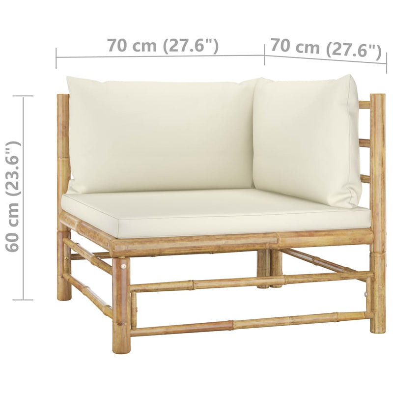 Dealsmate  Garden Corner Sofa with Cream White Cushions Bamboo