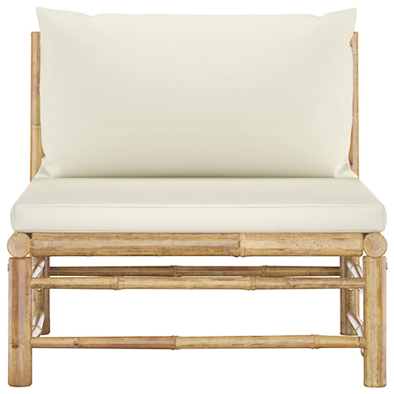 Dealsmate  Garden Middle Sofa with Cream White Cushions Bamboo